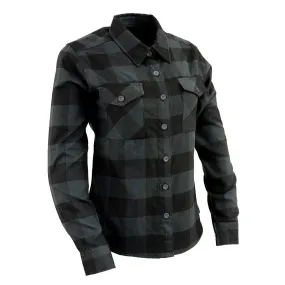 Milwaukee Leather MNG21608 Women's Casual Dark Gray and Black Long Sleeve Cotton Casual Flannel Shirt