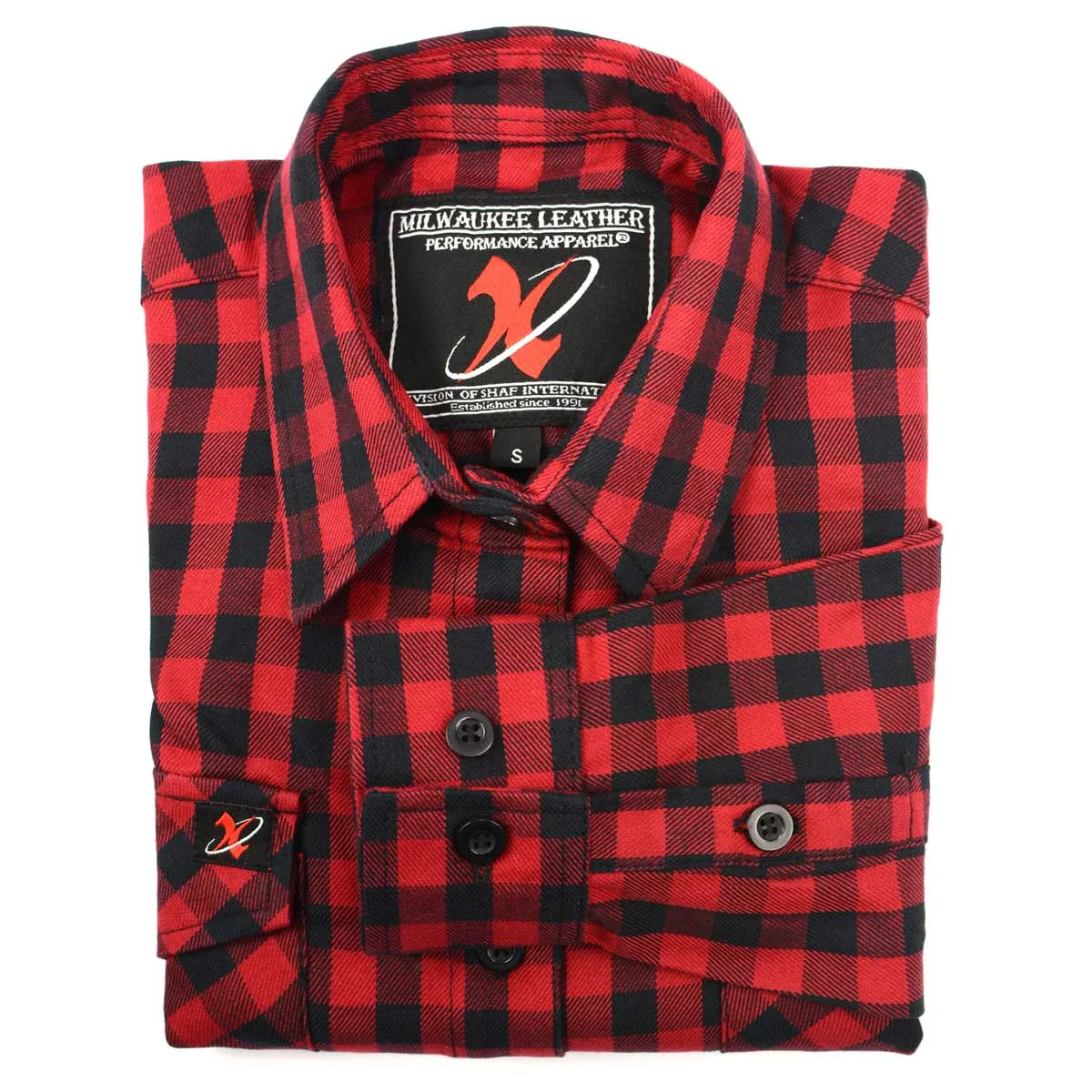 Milwaukee Leather MNG21609 Women's Casual Red and Black Long Sleeve Cotton Casual Flannel Shirt