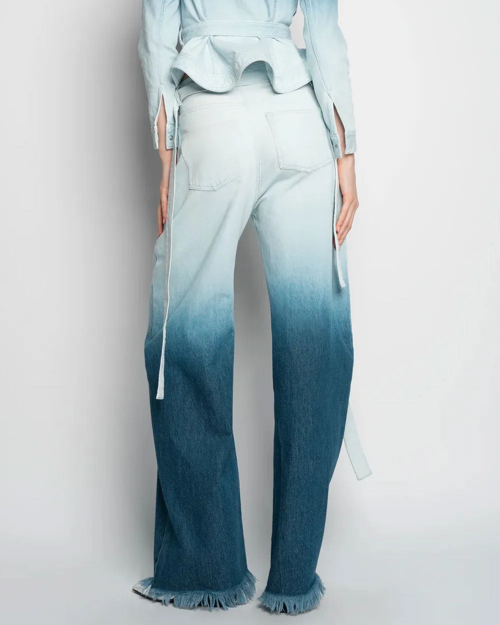 Ombre Denim Blue Boyfriend Jeans with Belts