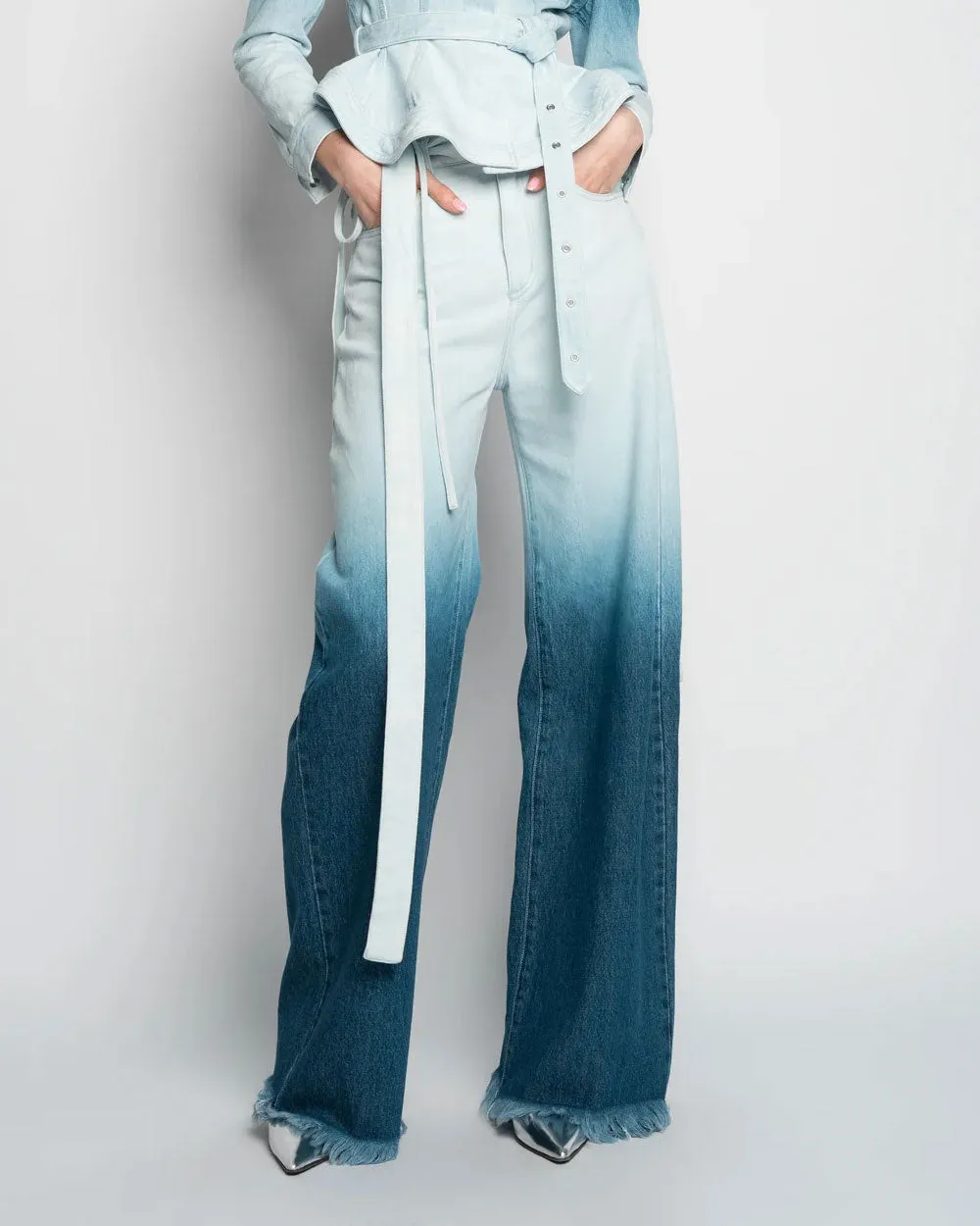 Ombre Denim Blue Boyfriend Jeans with Belts