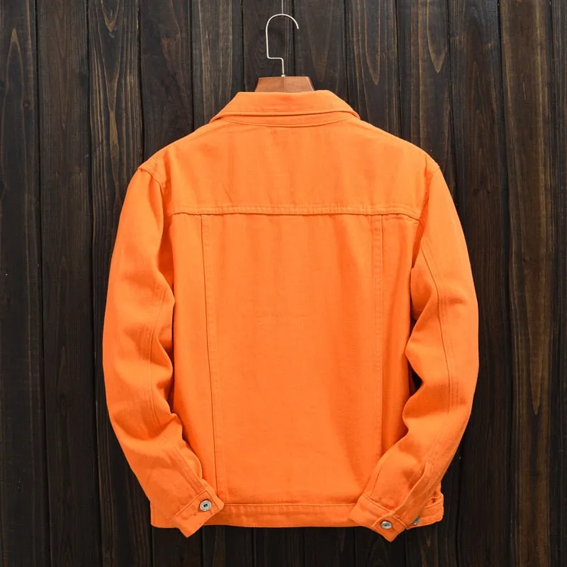 Orange Lapel Denim Jacket