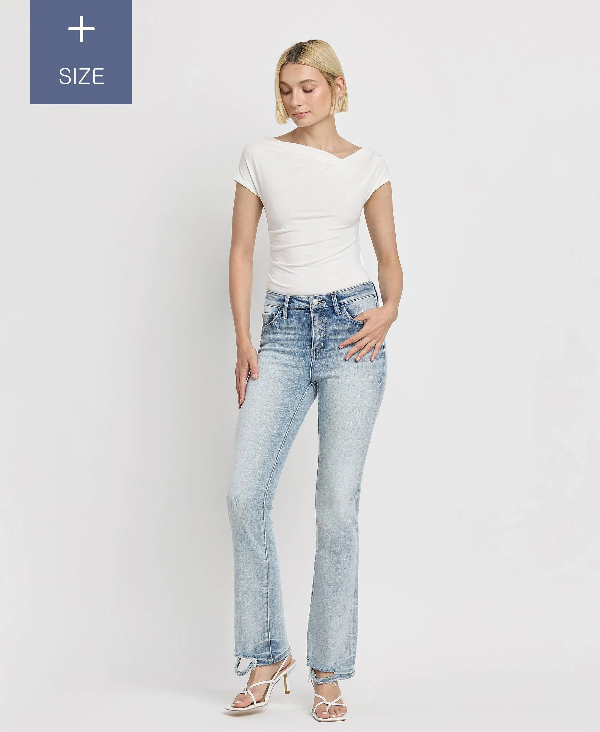 PLUS SIZE TUMMY CONTROL MID RISE BOOTCUT JEANS