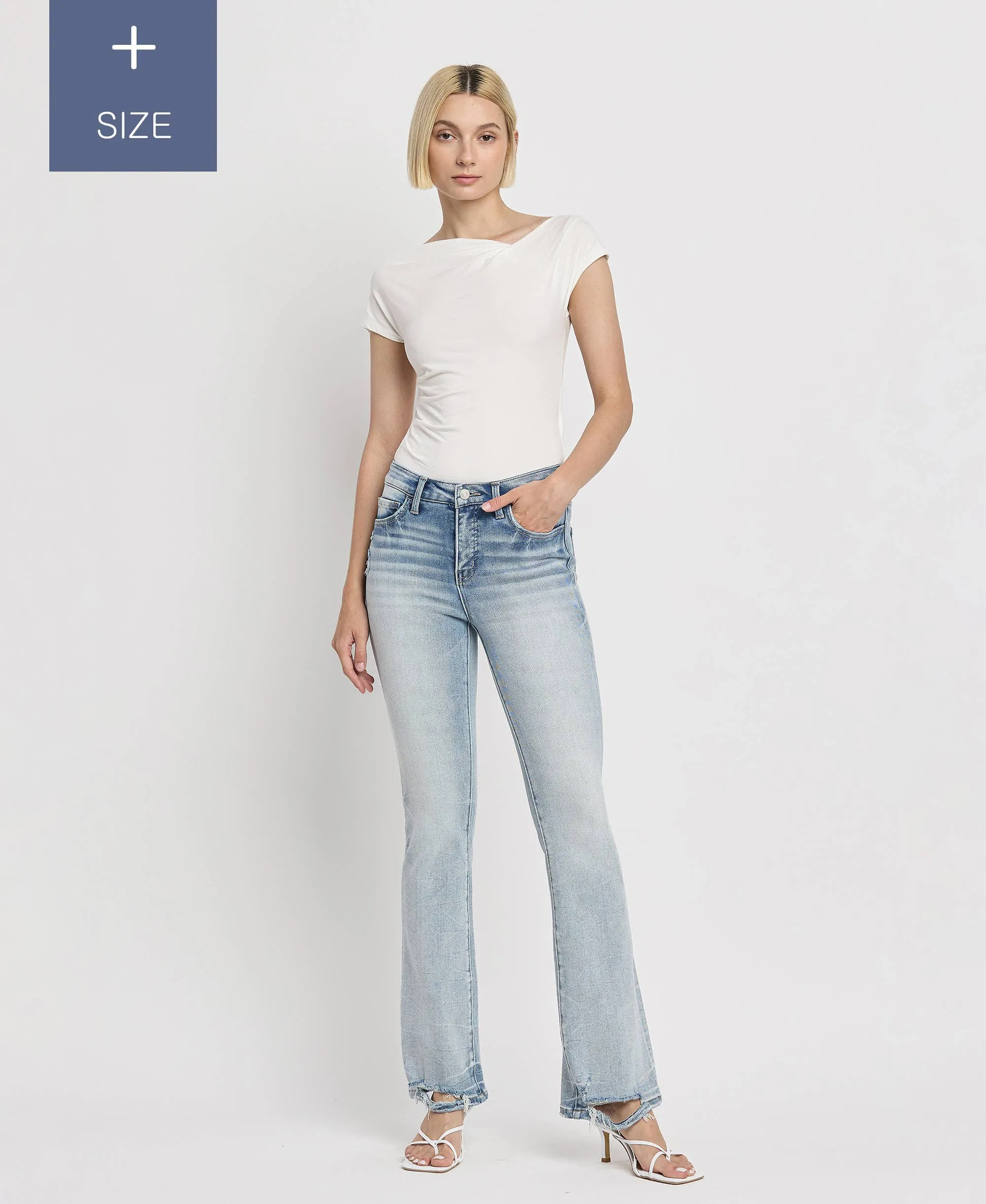 PLUS SIZE TUMMY CONTROL MID RISE BOOTCUT JEANS