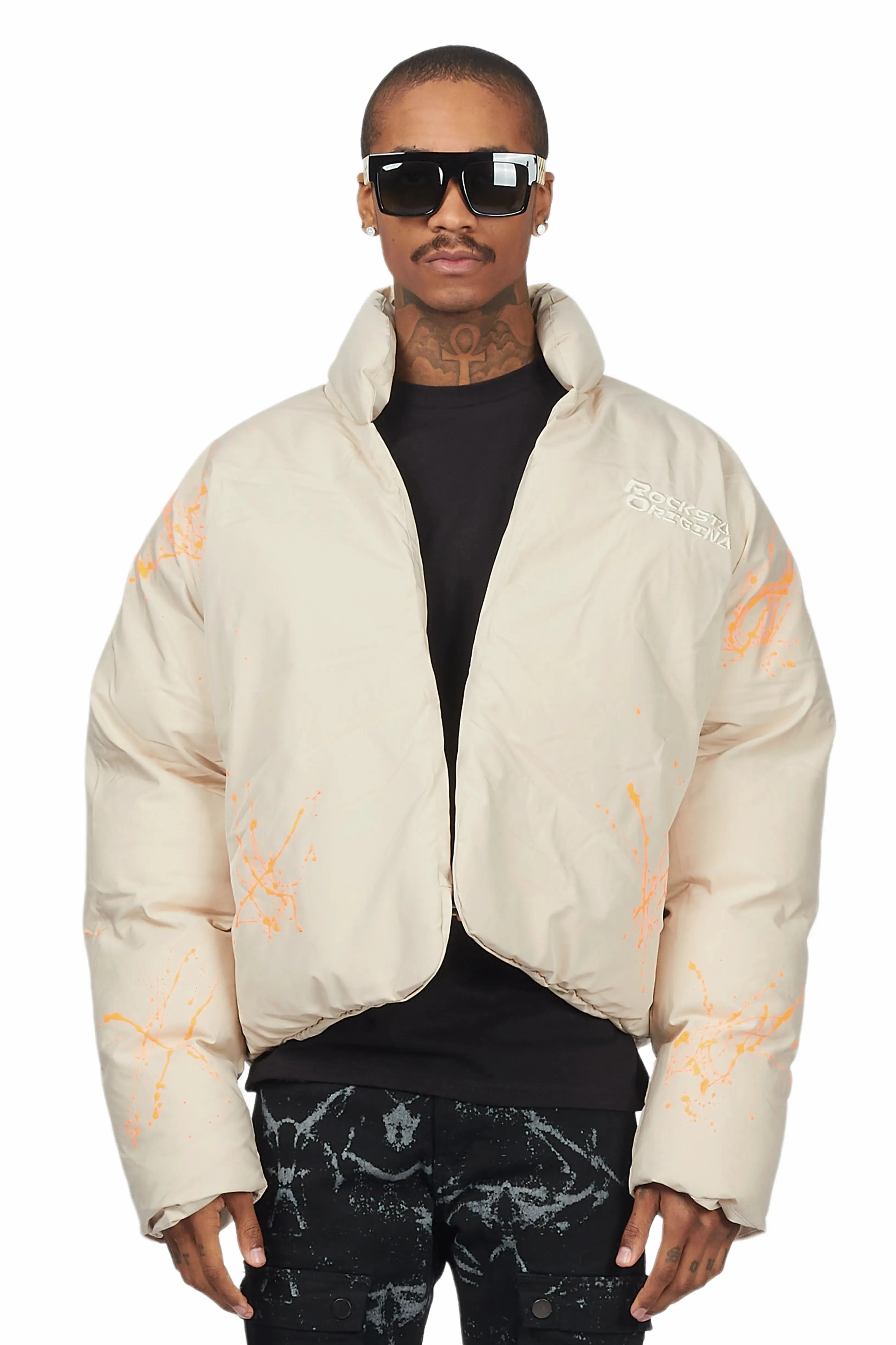 Rabbie Beige/Orange Puffer Jacket