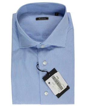 Sartorio Dress Shirt White Blue Stripes Design 40 - 15 3/4 Slim Fit