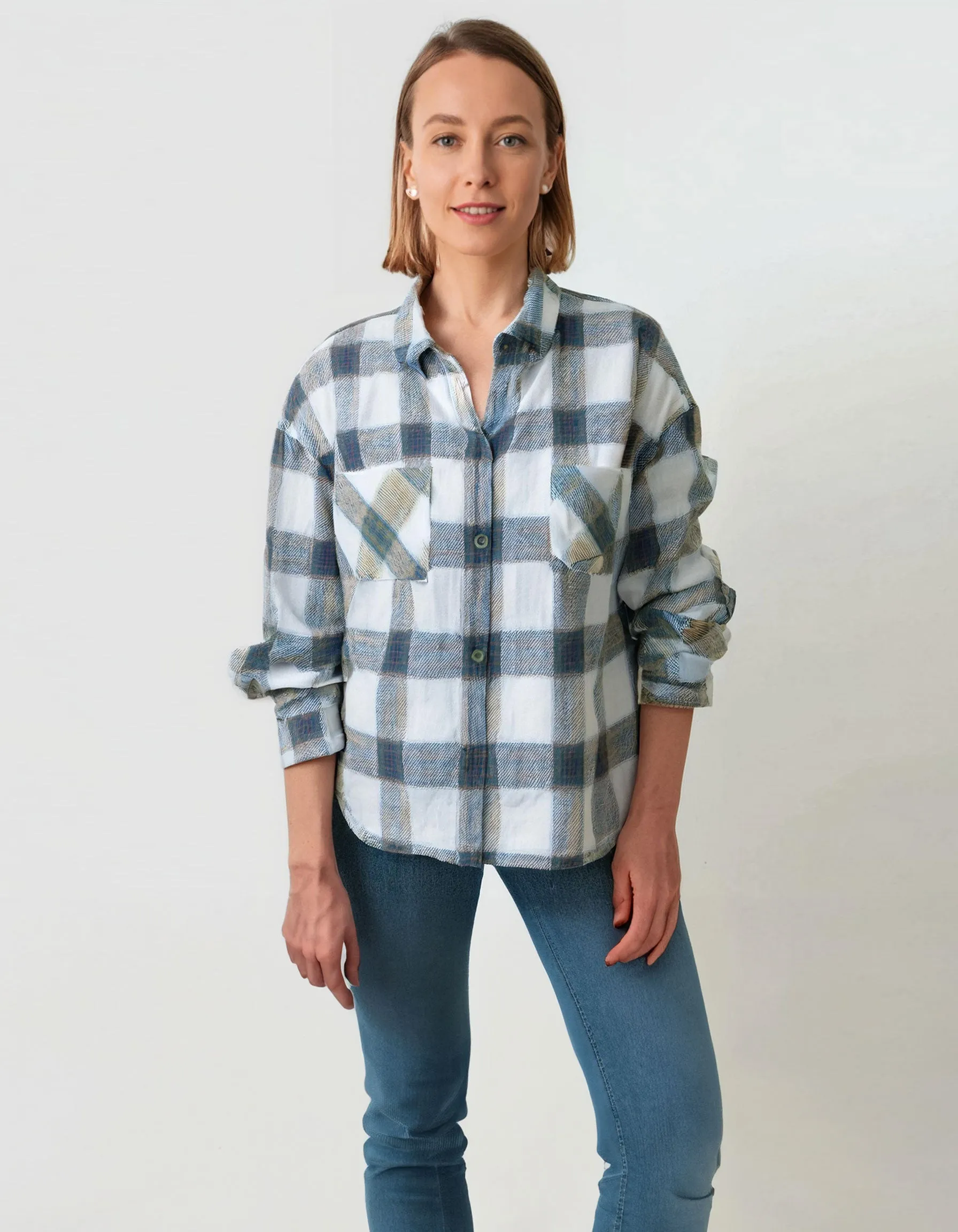 Sky Blue Gingham Flannel Shirt