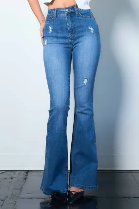 Subtle Distressed Flare Jeans