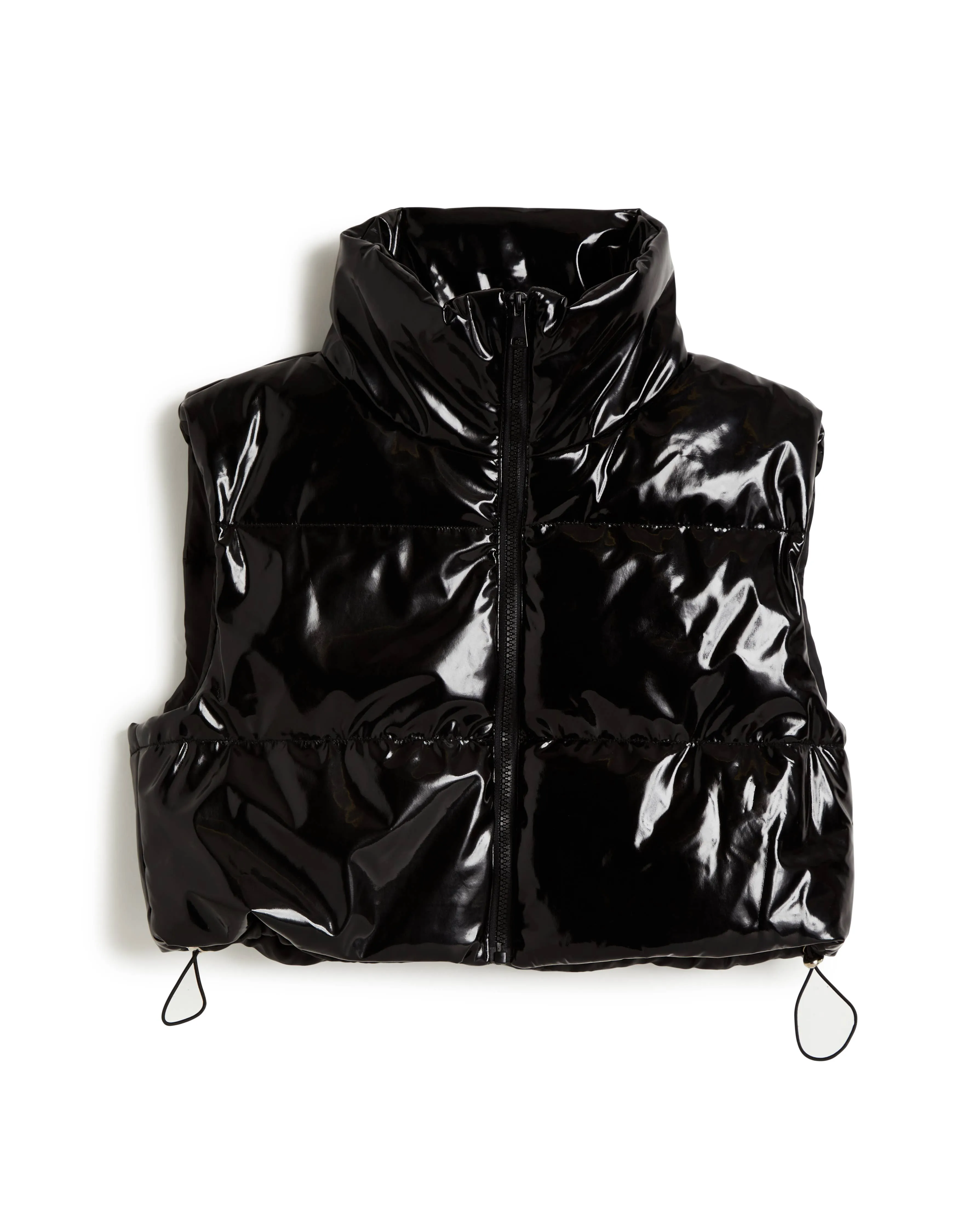 TRA Girls Cropped Black Shiny Puffer Vest