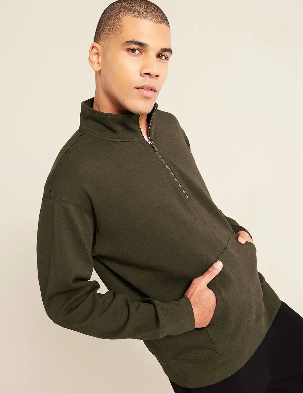 Unisex Dark Olive Quarter Zip Sweater