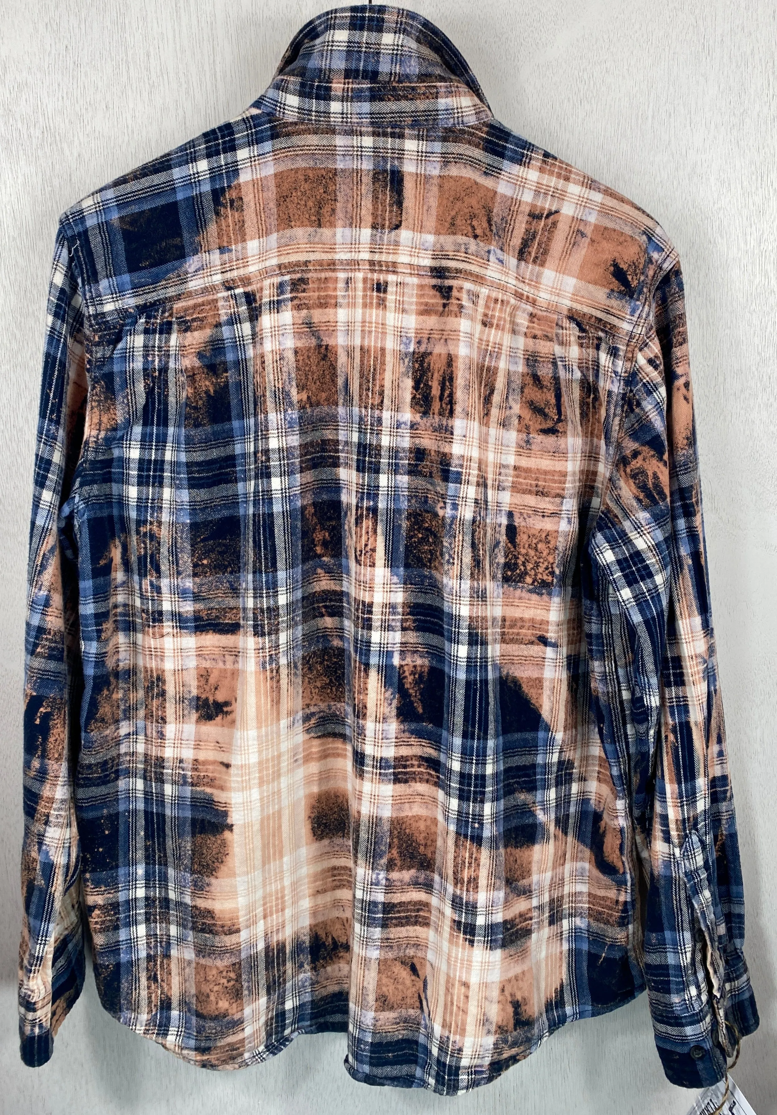 Vintage Grunge Navy Blue, Rust and White Flannel Size Large