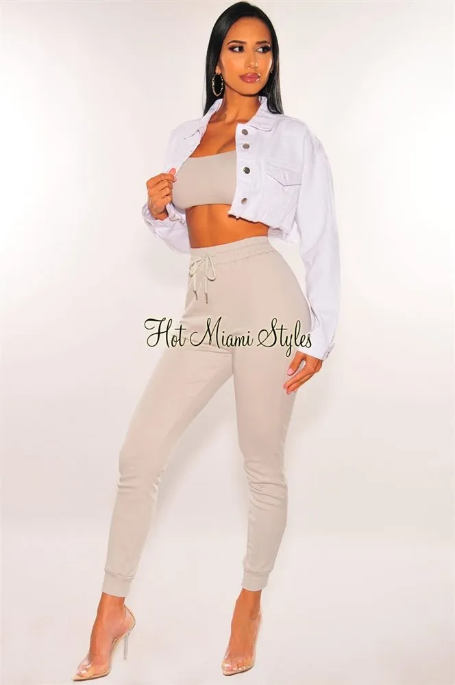 White Denim Long Sleeve Destroyed Back Cropped Jacket