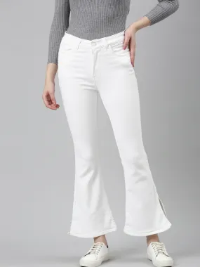 Women White Solid Bootcut Denim Jeans